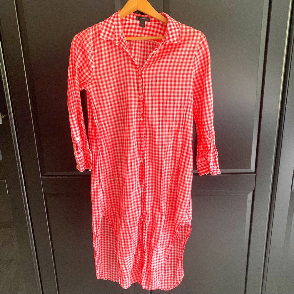 Pink gingham J CREW Coverup